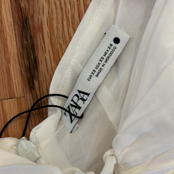 NEW ZARA WOMENS MINI DRESS RUCHED FRONT LACE UP GRADUATION WHITE OYSTER - Picture 6 of 10